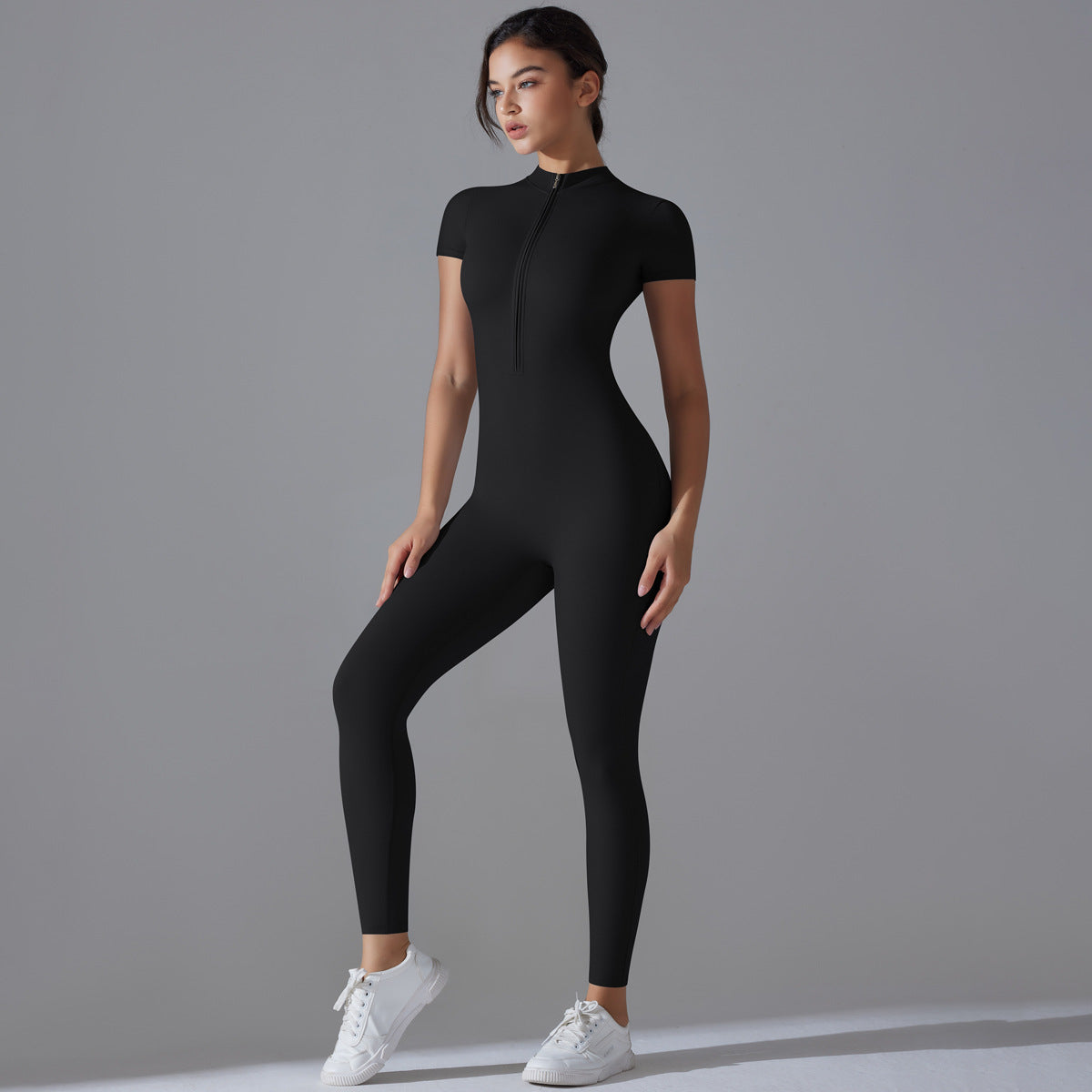 Women's Zipper Short Sleeve Yoga Bodysuit
