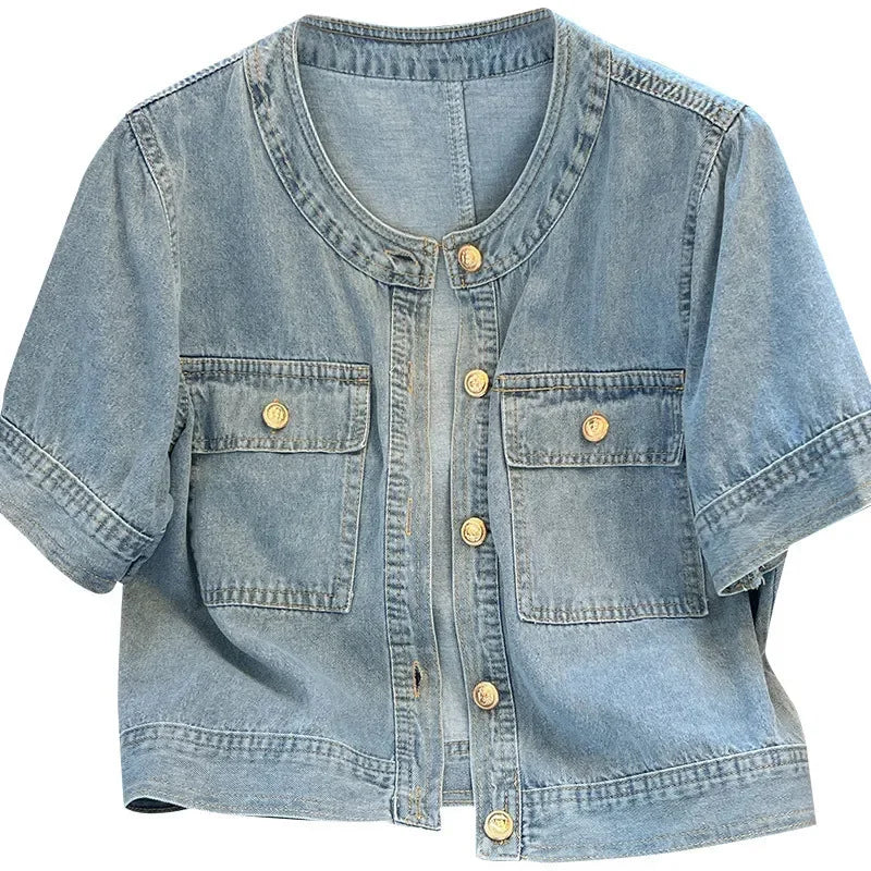 Light Blue Summer Thin Round Neck Denim