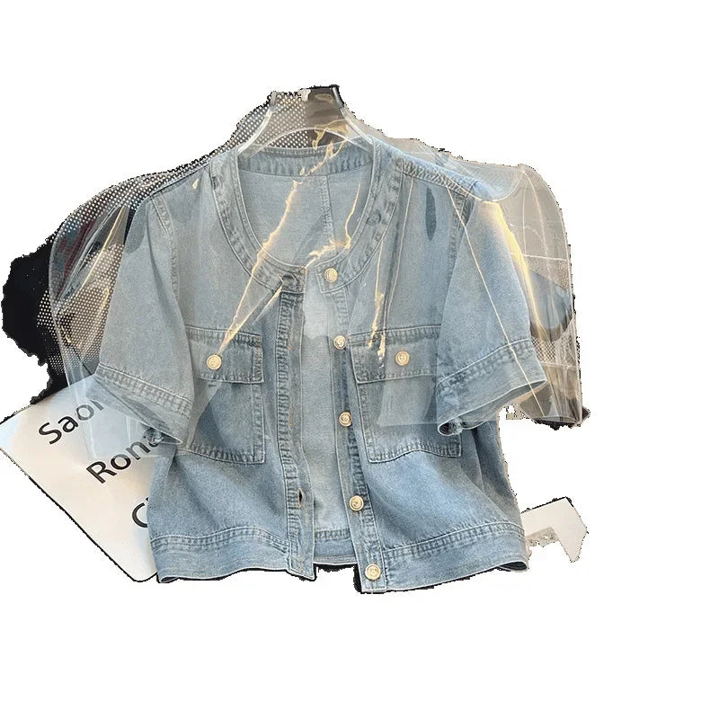Light Blue Summer Thin Round Neck Denim
