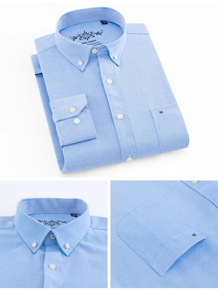 Men's Long Sleeve Oxford Plaid Striped Work Casual Shirt with Pocket, Spring Autumn  Cotton Blend Regular-fit Button-down Shirts