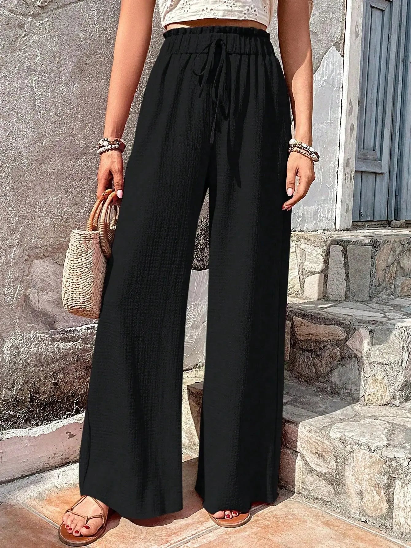 Women's Casual Solid Wide Leg Pants Spring Autumn Fashion Pants High Waist Female Loose All-match Straight Trousers Women 2024