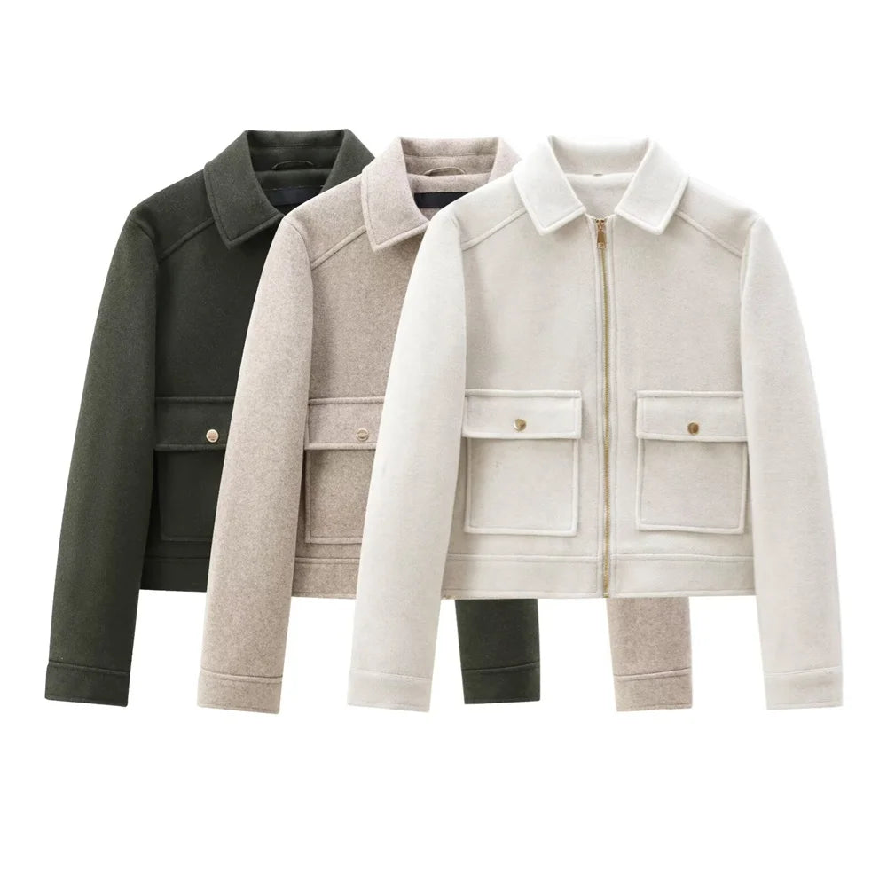 Autumn/Winter Women's Flip Collar Zipper