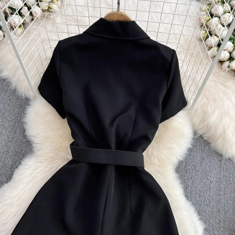 Korean Jumpsuit Women Temperament Turn Down Collar Suit Jumpsuits for Female Solid Bandage Ropa Mujer Office Lady Women Clothes