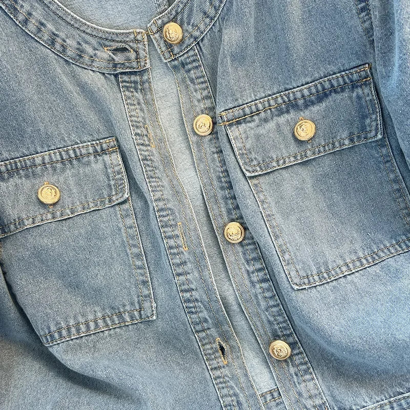 Light Blue Summer Thin Round Neck Denim