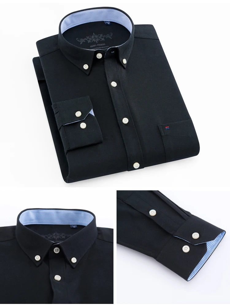 Men's Long Sleeve Oxford Plaid Striped Work Casual Shirt with Pocket, Spring Autumn  Cotton Blend Regular-fit Button-down Shirts