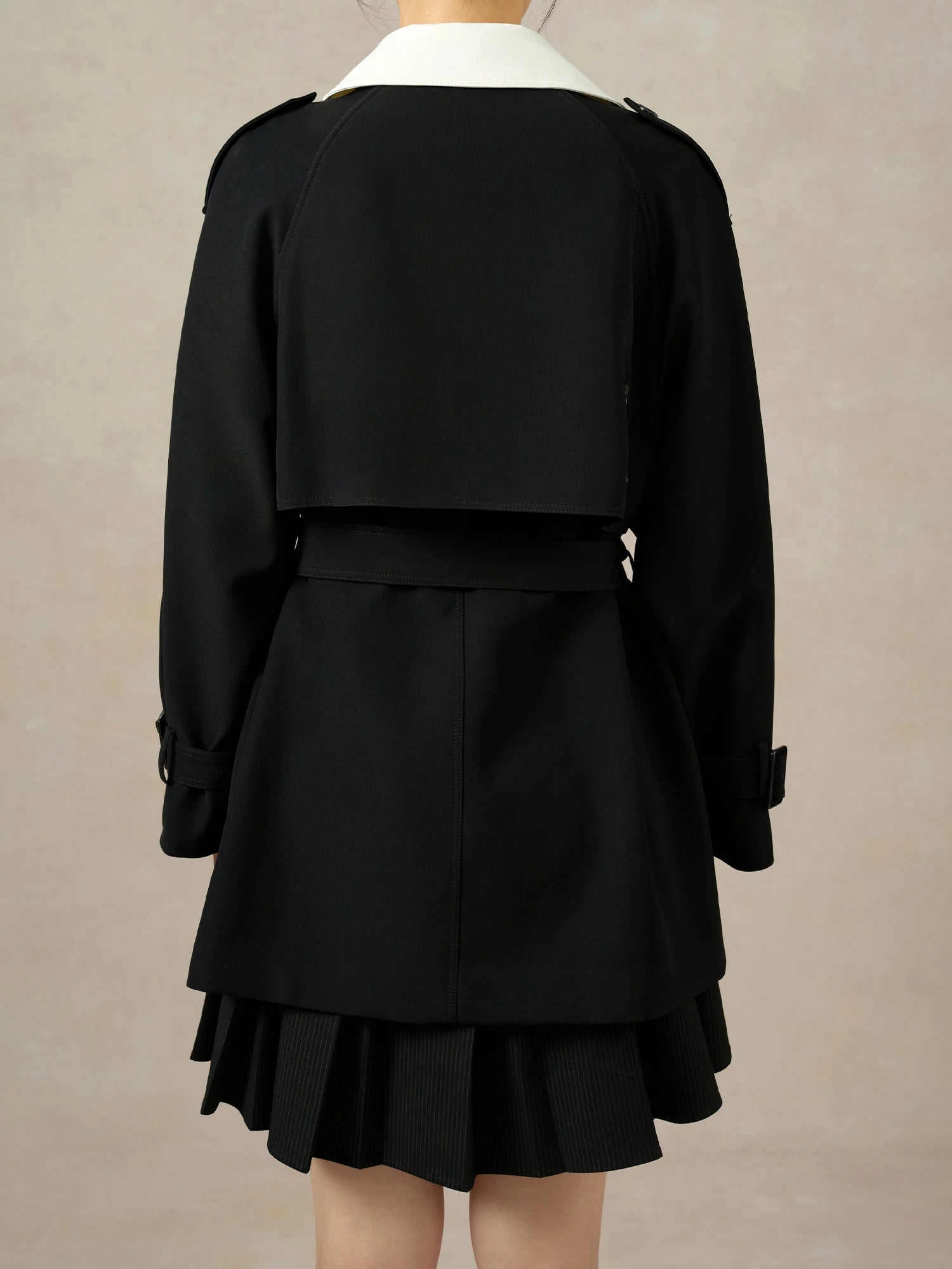 Elegant Black White Contrasting Trench Coat