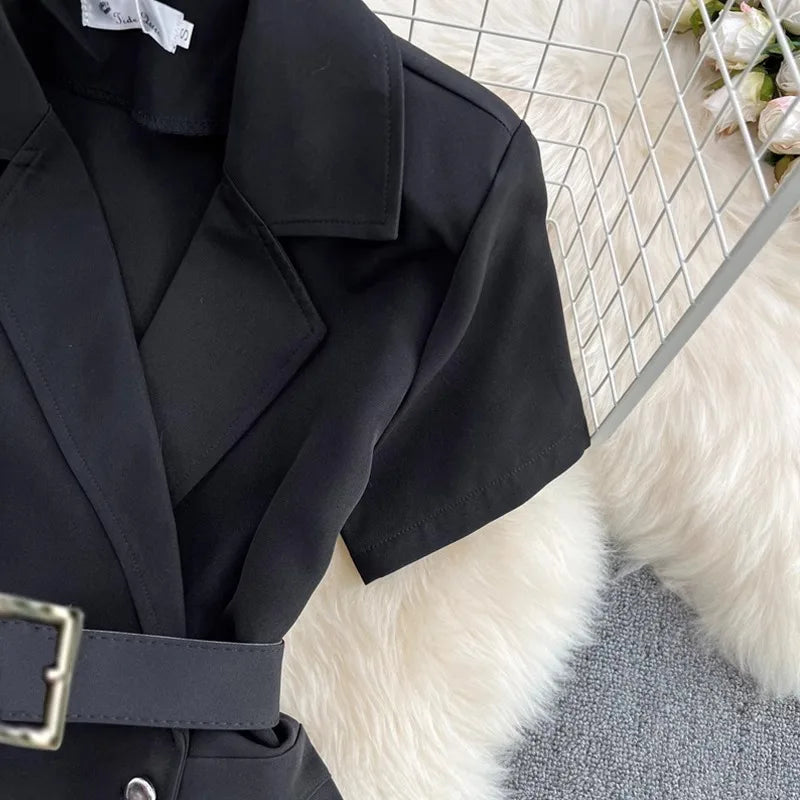 Korean Jumpsuit Women Temperament Turn Down Collar Suit Jumpsuits for Female Solid Bandage Ropa Mujer Office Lady Women Clothes