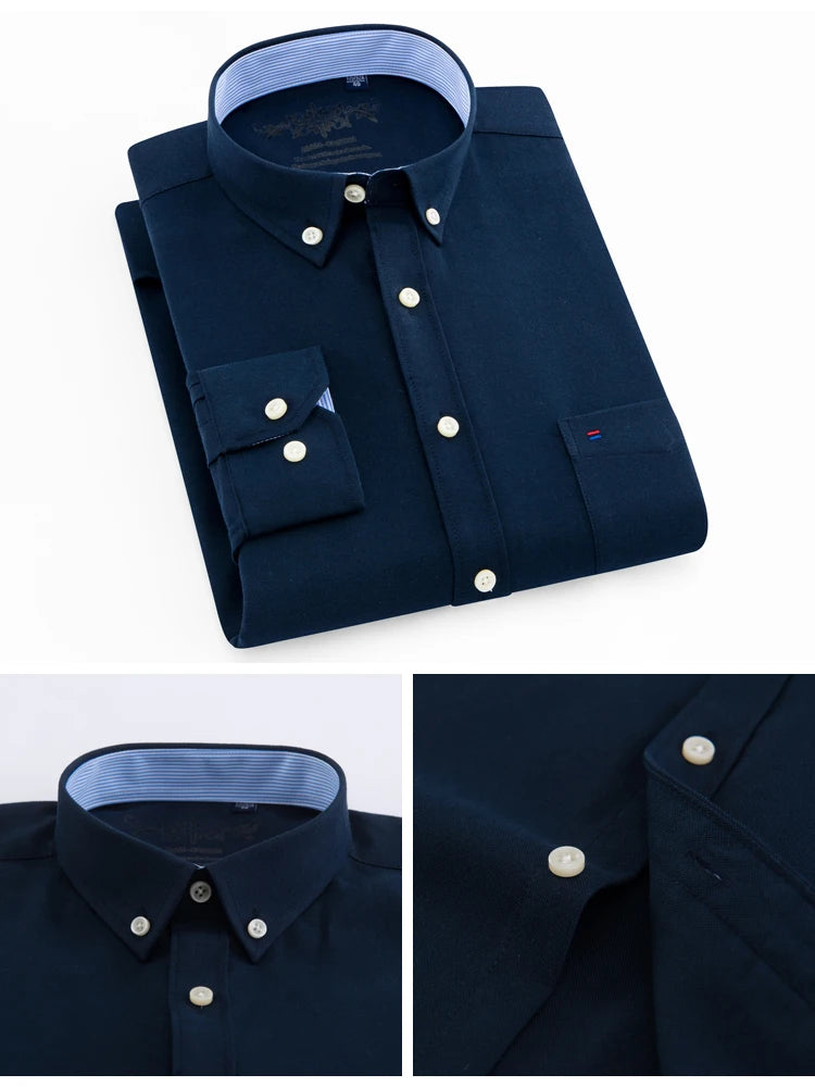 Men's Long Sleeve Oxford Plaid Striped Work Casual Shirt with Pocket, Spring Autumn  Cotton Blend Regular-fit Button-down Shirts