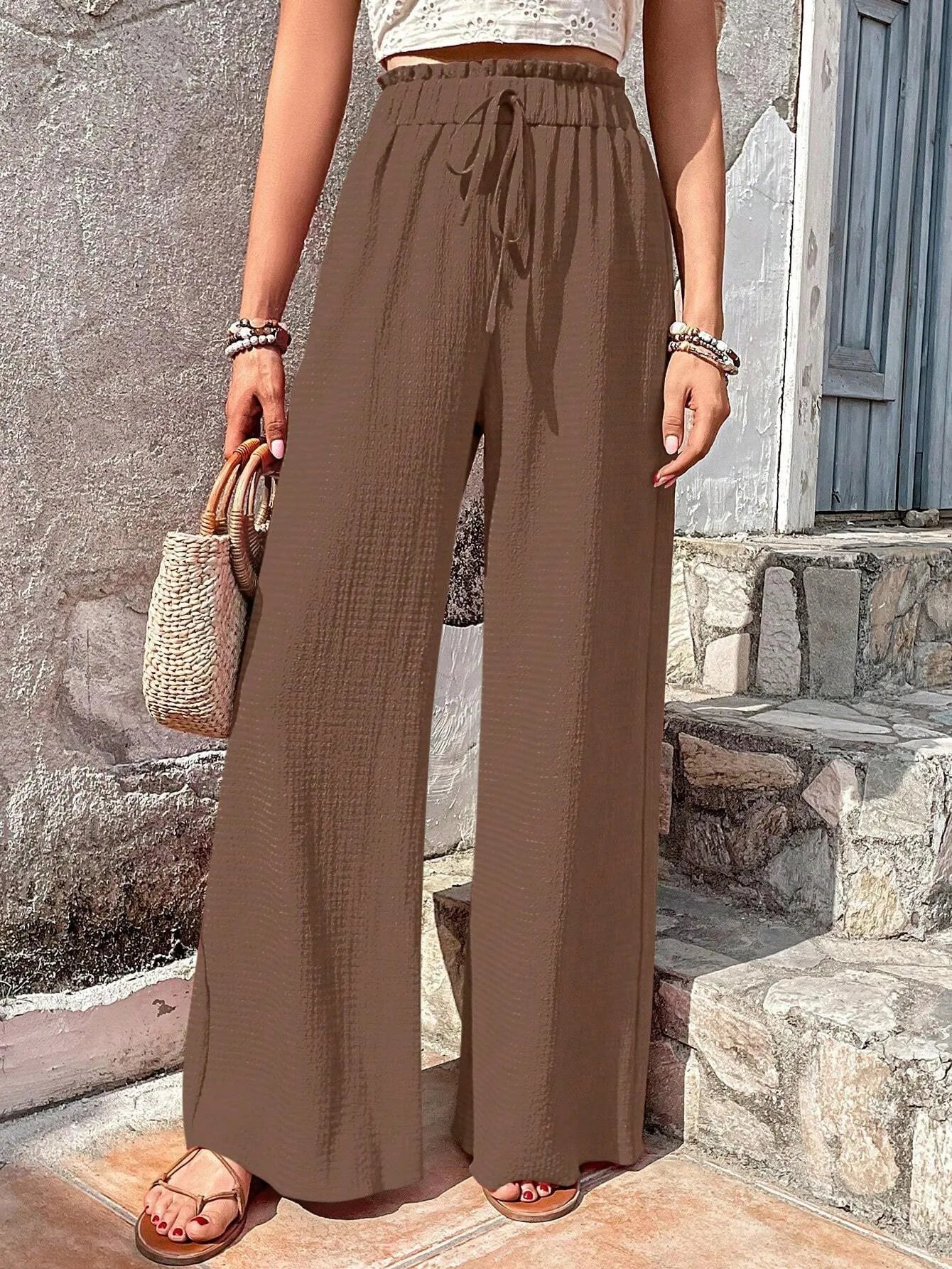 Women's Casual Solid Wide Leg Pants Spring Autumn Fashion Pants High Waist Female Loose All-match Straight Trousers Women 2024