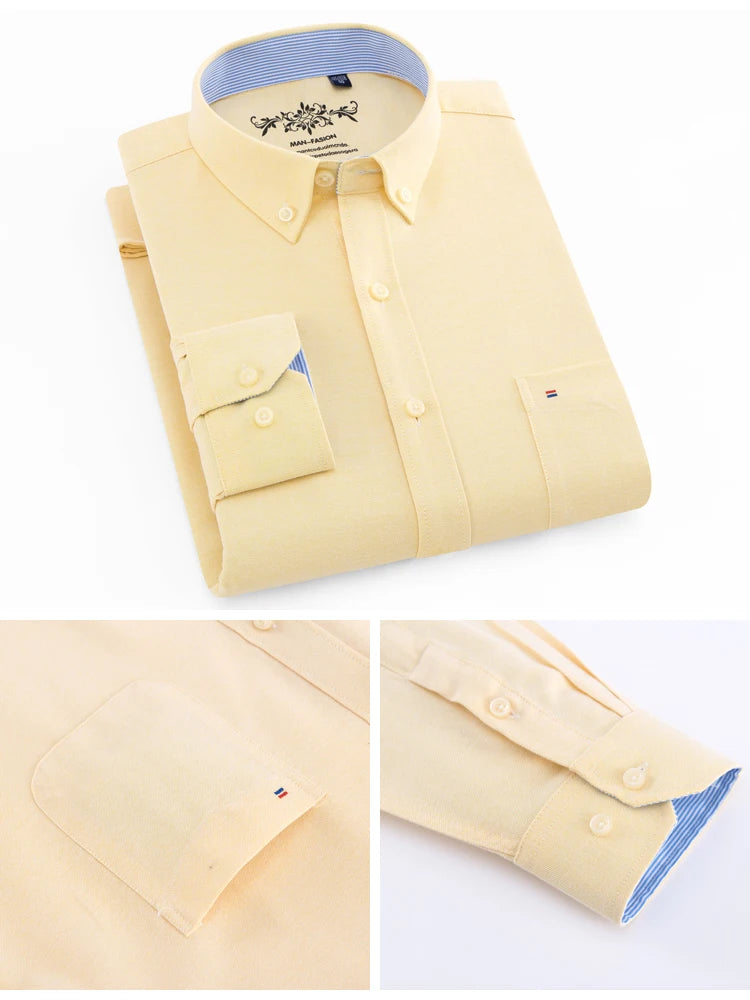 Men's Long Sleeve Oxford Plaid Striped Work Casual Shirt with Pocket, Spring Autumn  Cotton Blend Regular-fit Button-down Shirts