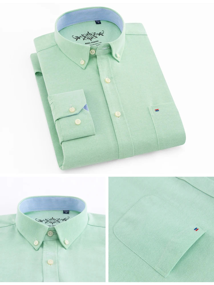 Men's Long Sleeve Oxford Plaid Striped Work Casual Shirt with Pocket, Spring Autumn  Cotton Blend Regular-fit Button-down Shirts