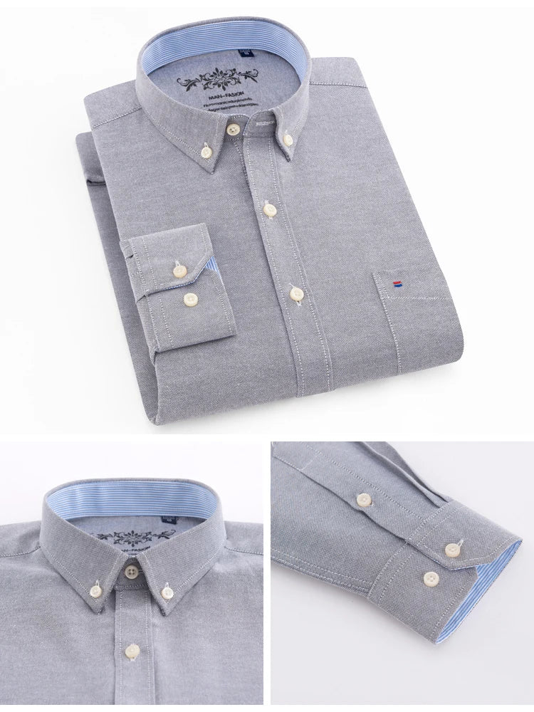Men's Long Sleeve Oxford Plaid Striped Work Casual Shirt with Pocket, Spring Autumn  Cotton Blend Regular-fit Button-down Shirts
