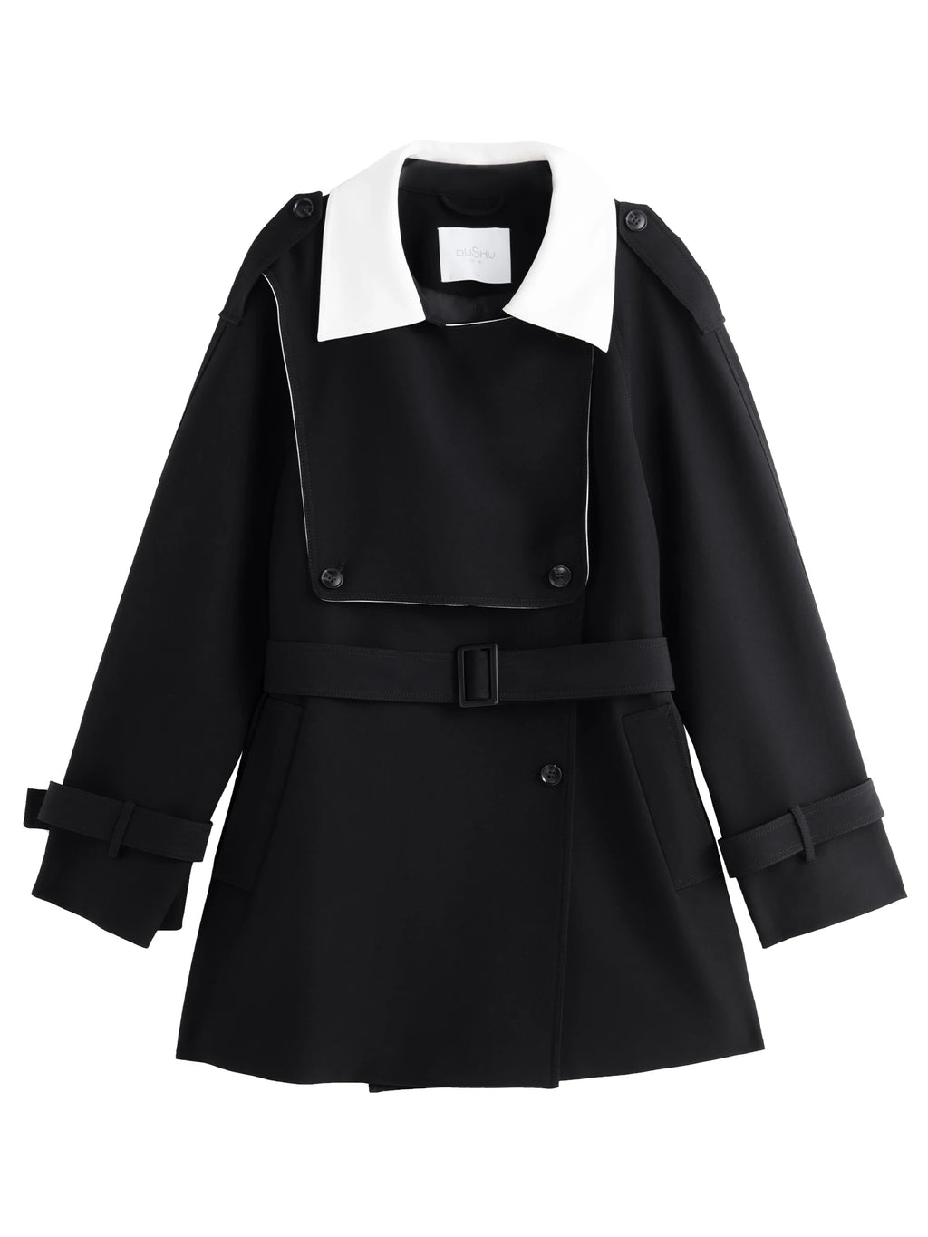 Elegant Black White Contrasting Trench Coat