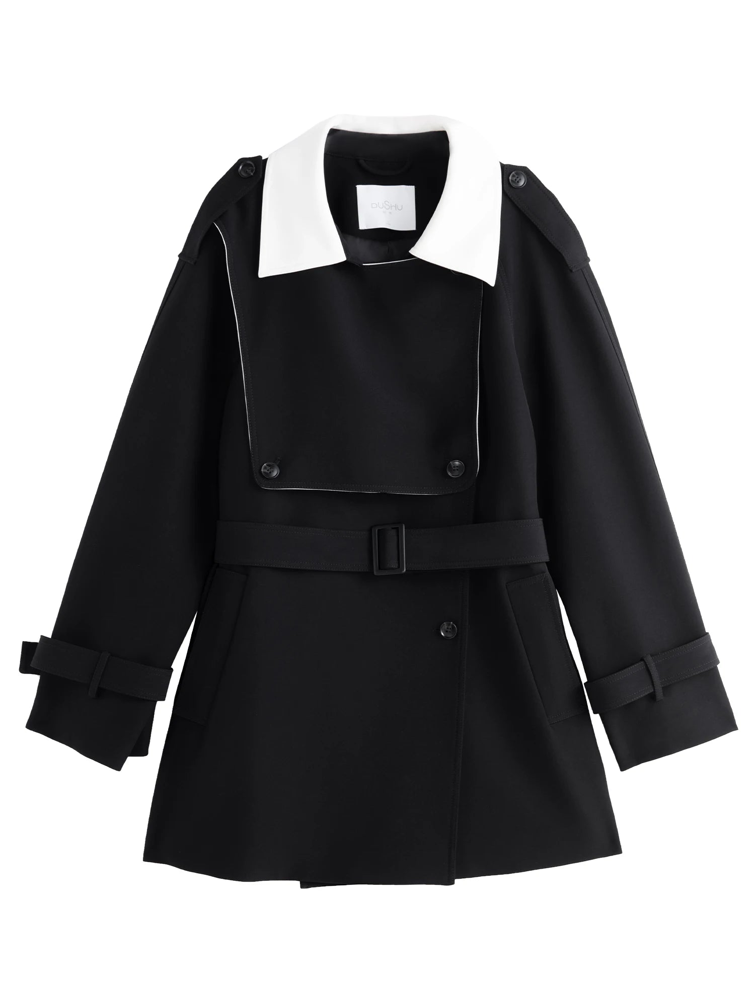 Elegant Black White Contrasting Trench Coat