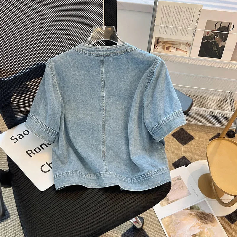 Light Blue Summer Thin Round Neck Denim