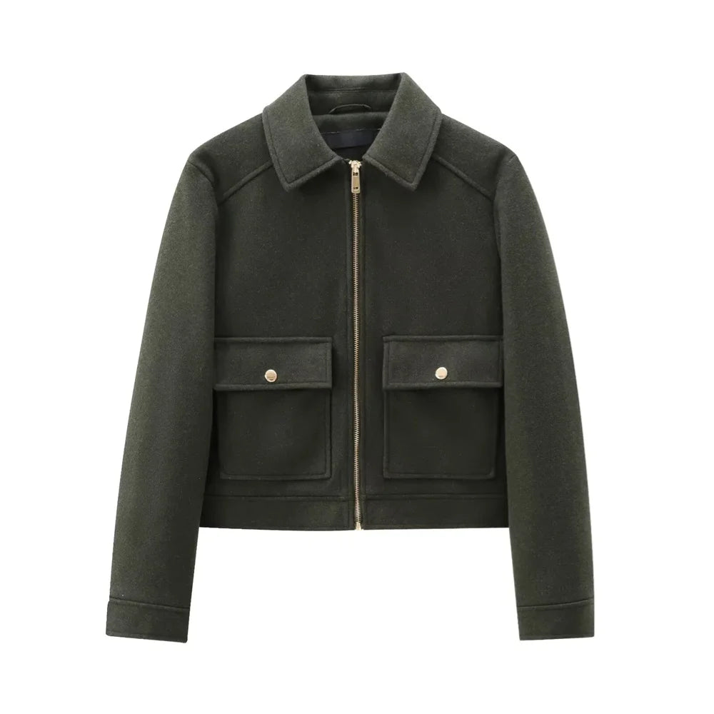 Autumn/Winter Women's Flip Collar Zipper