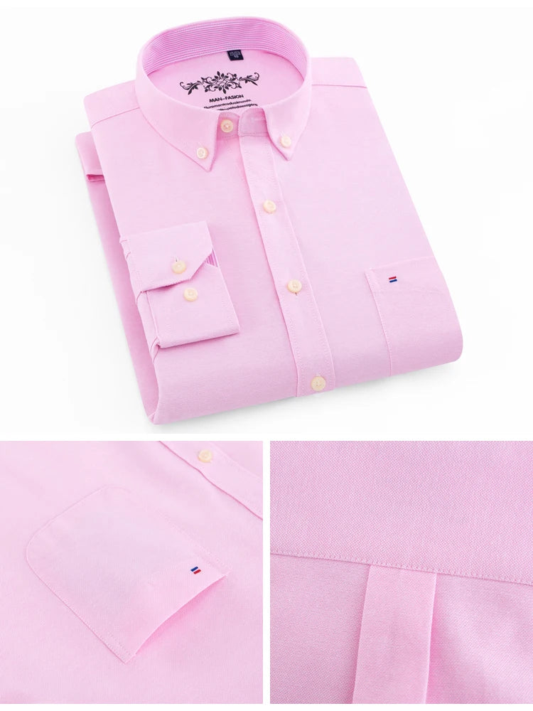 Men's Long Sleeve Oxford Plaid Striped Work Casual Shirt with Pocket, Spring Autumn  Cotton Blend Regular-fit Button-down Shirts
