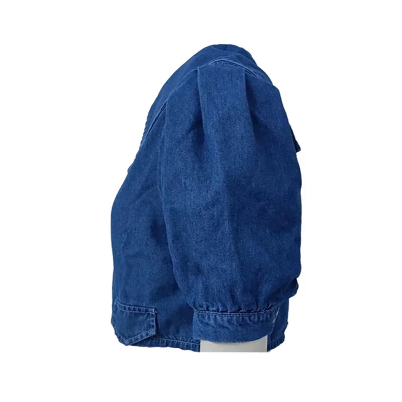 Women Sailor Neck Short Denim Jacket