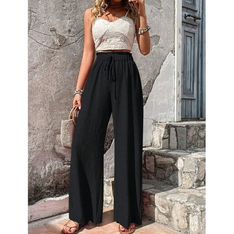 Women's Casual Solid Wide Leg Pants Spring Autumn Fashion Pants High Waist Female Loose All-match Straight Trousers Women 2024