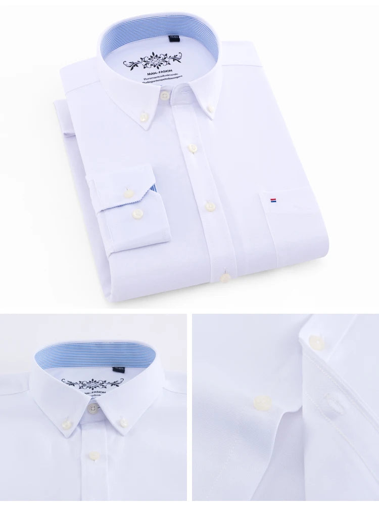 Men's Long Sleeve Oxford Plaid Striped Work Casual Shirt with Pocket, Spring Autumn  Cotton Blend Regular-fit Button-down Shirts