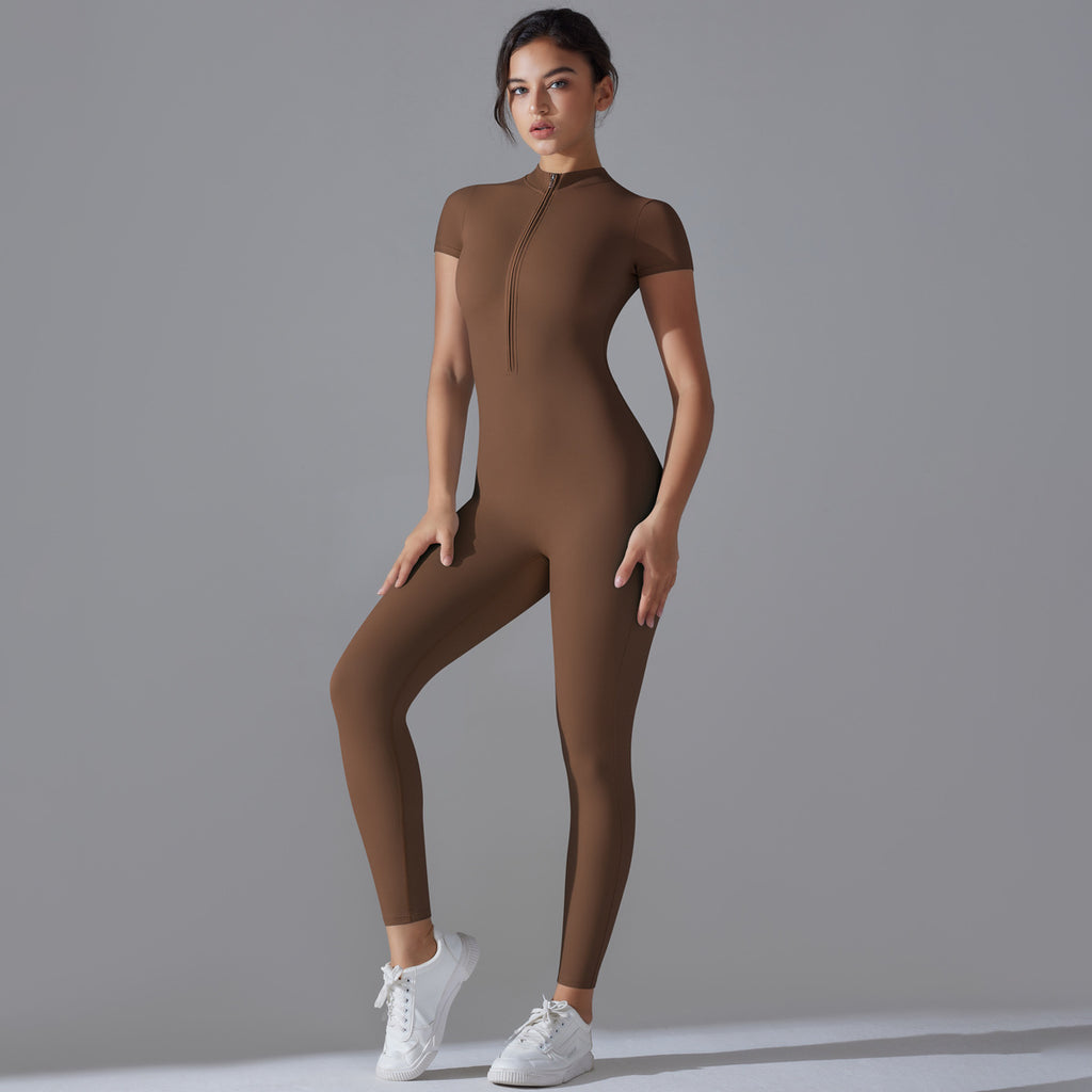 Women's Zipper Short Sleeve Yoga Bodysuit