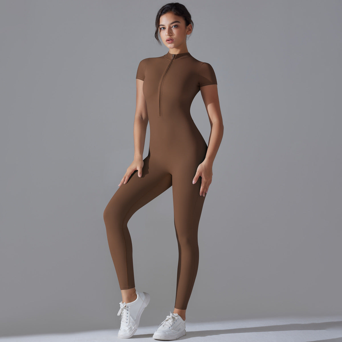 Women's Zipper Short Sleeve Yoga Bodysuit