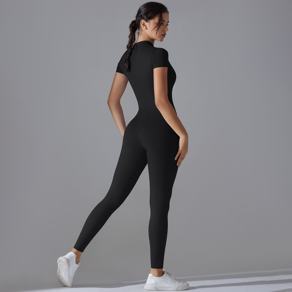 Women's Zipper Short Sleeve Yoga Bodysuit