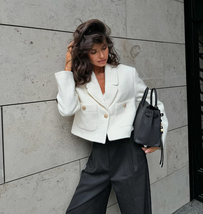 White Short Top Women's High-end Suit Jacket