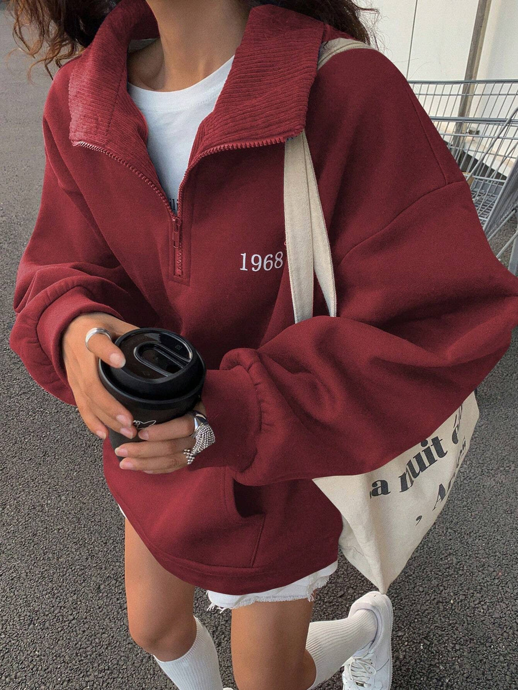 Women's Loose Wool Sports Sweater With A Collar