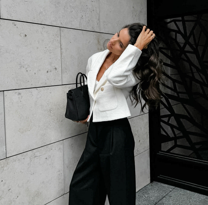 White Short Top Women's High-end Suit Jacket