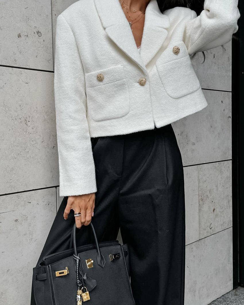 White Short Top Women's High-end Suit Jacket